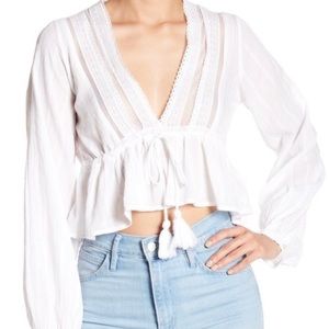 Free People White Lace Cropped Blouse